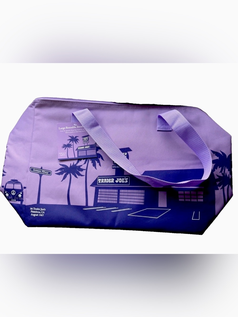 TRADER JOE’S Large Lavender 💜 Reusable Tote Cooler Bag Holds 8 Gallons NEW